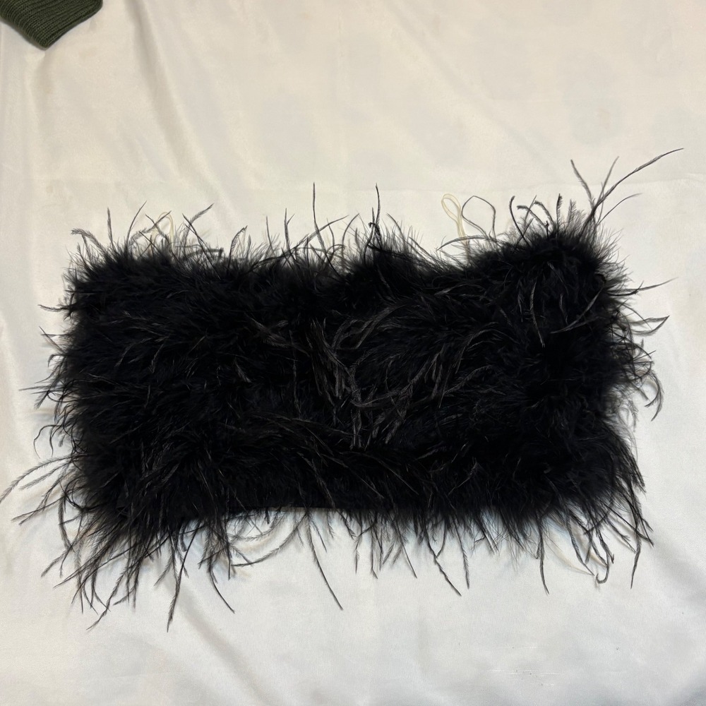 Altar'd State Black Feather Tube Top Cropped Strapless Party Zip Back Medium